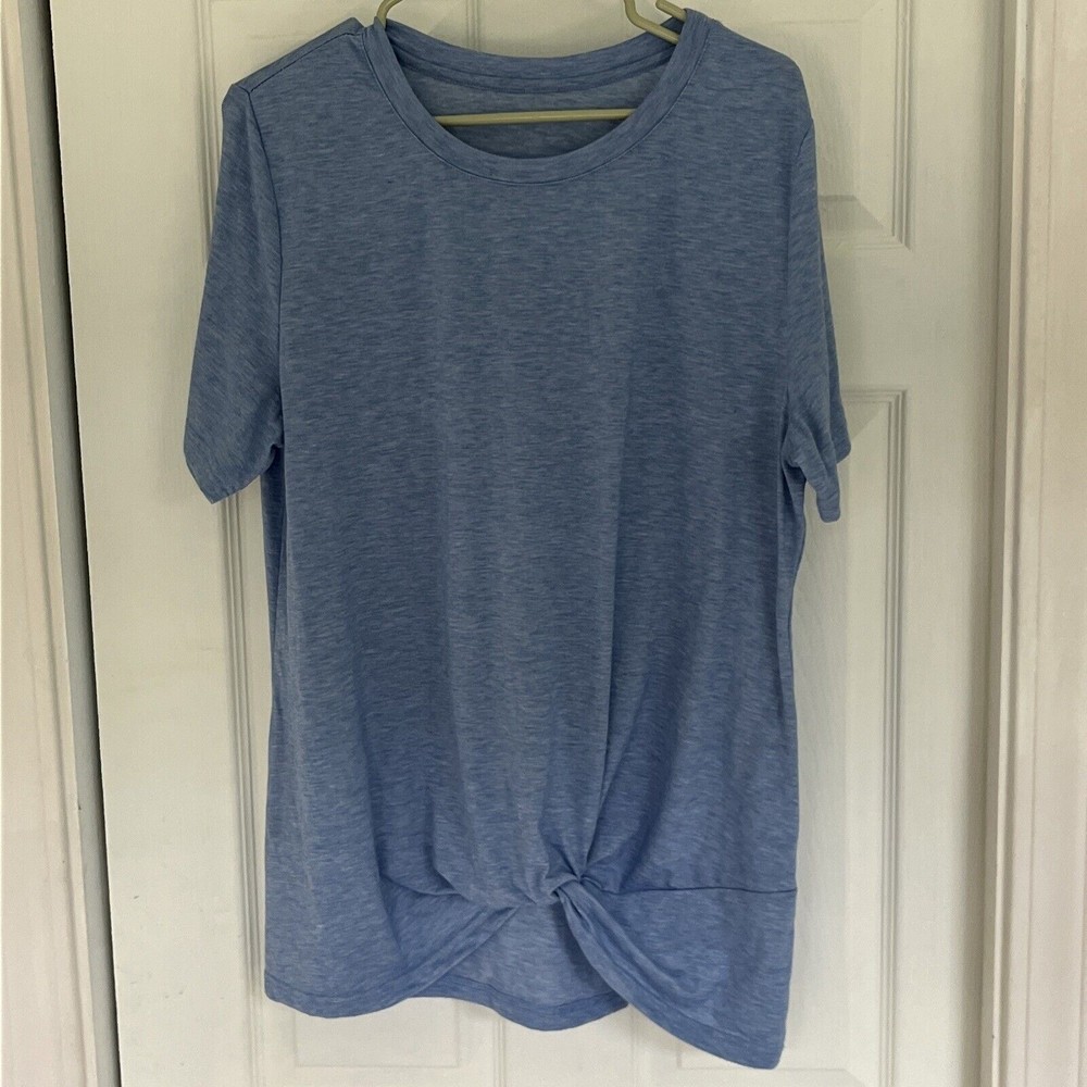 xl blue short sleeves shirt size tie knot at waist